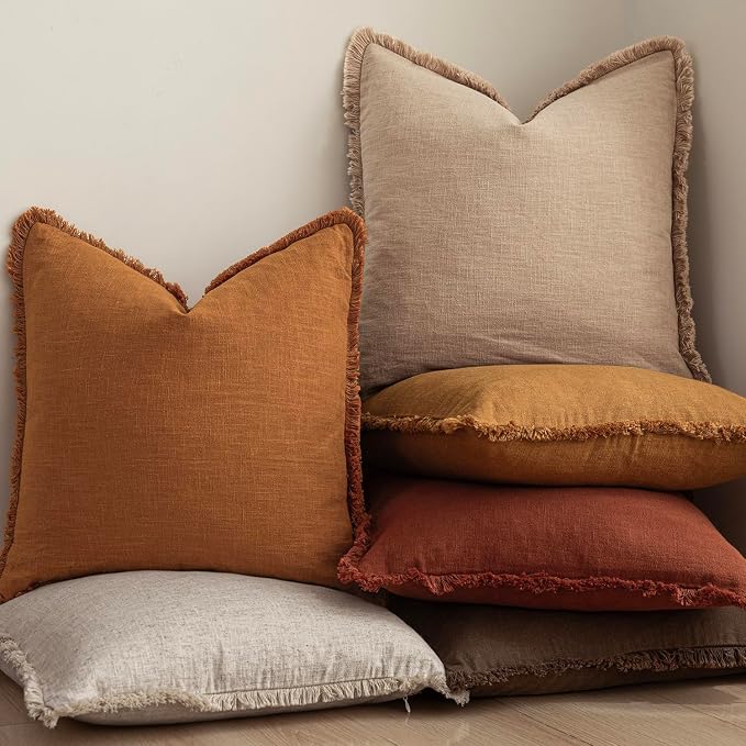 Foindtower Set of 2 Decorative Linen Fringe Throw Pillow Covers Cozy Boho - Image 6