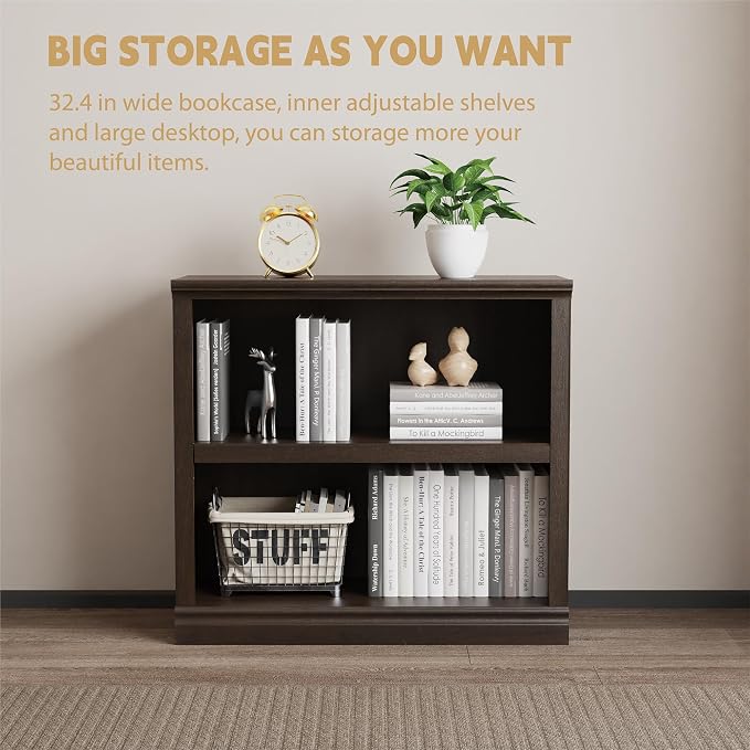 blini 2-Shelf Bookcase Wooden Bookshelves 33in Wide Floor Standing Display - Image 6