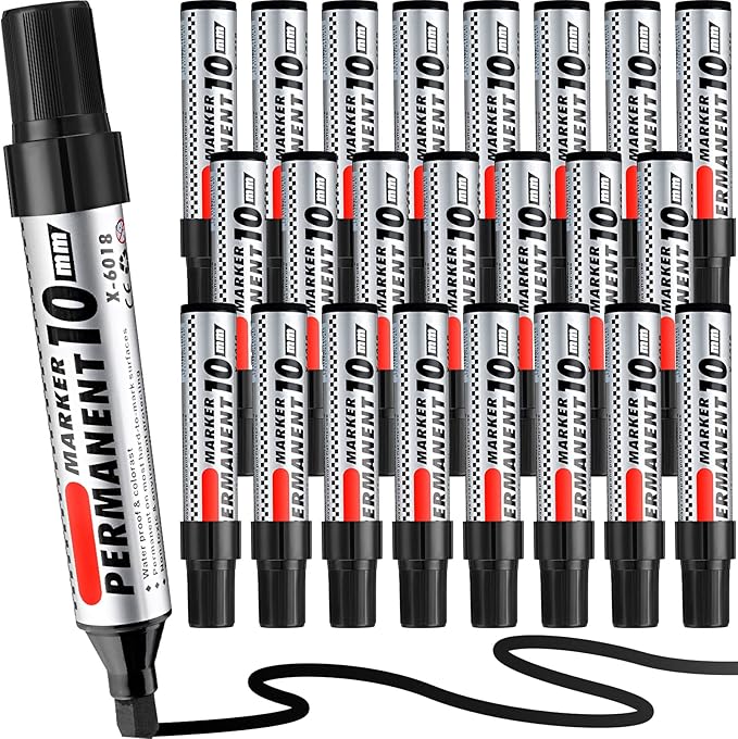 Thenshop 24 Pack Jumbo Permanent Markers Bulk: Large Chisel Tip Permanent by Thenshop
