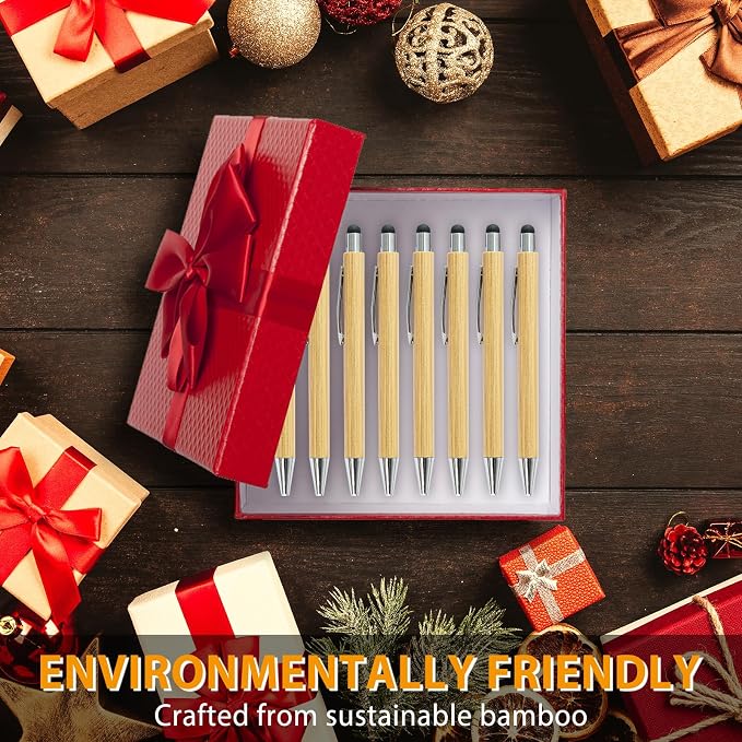 lyforx Bamboo Pens Bulk with Touch Stylus Tip Wooden Bamboo Pens Engraving - Image 6