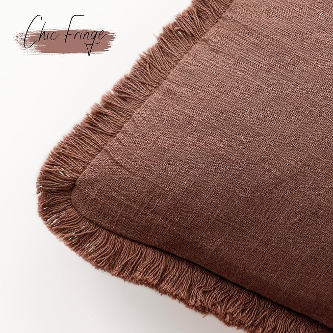 Foindtower Set of 2 Decorative Linen Fringe Lumbar Throw Pillow Covers Boho - Image 3