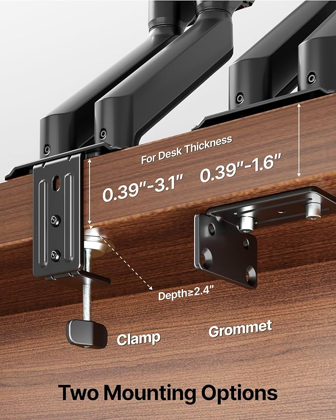 monTEK Dual Monitor Stand for Desk, 17-32 Inch Mechanical Spring Dual Arm - Image 7