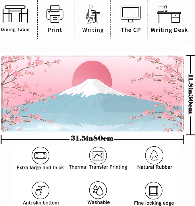Aesthetic Japanese Cherry Blossom Desk Mat Cute Pastel Blue Color XL Sakura - Image 2