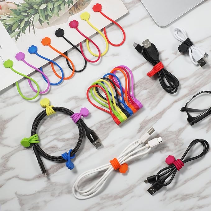 SOOOEC Magnetic Cord Ties, 16 Pack 7.2" Snap on Magnetic Cable Ties Cute Cloud - Image 2