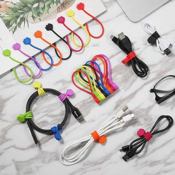 SOOOEC Magnetic Cable Ties, 24 Pack 7.2" Magnetic Cord Organizer Cute Cloud - Image 2