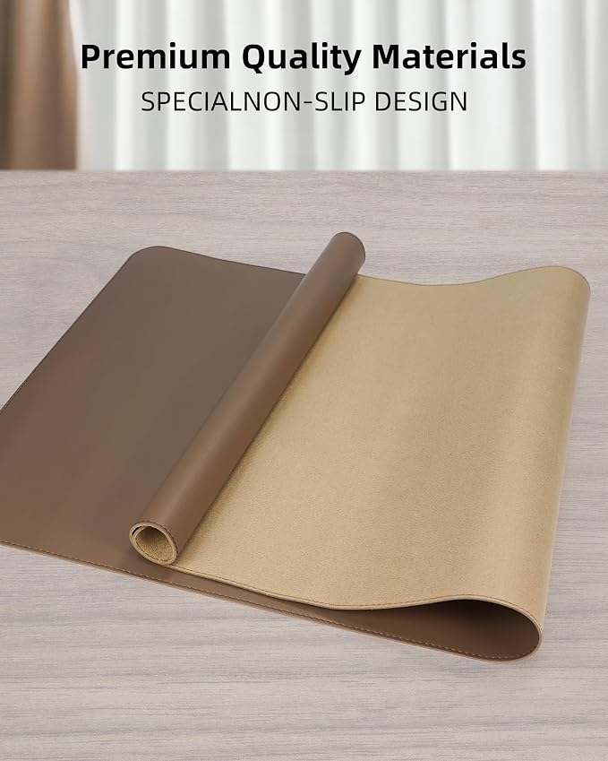 Leather Desk Pad Protector- 48" x 17" Office Desk Mat, Non-Slip PU Leather - Image 2