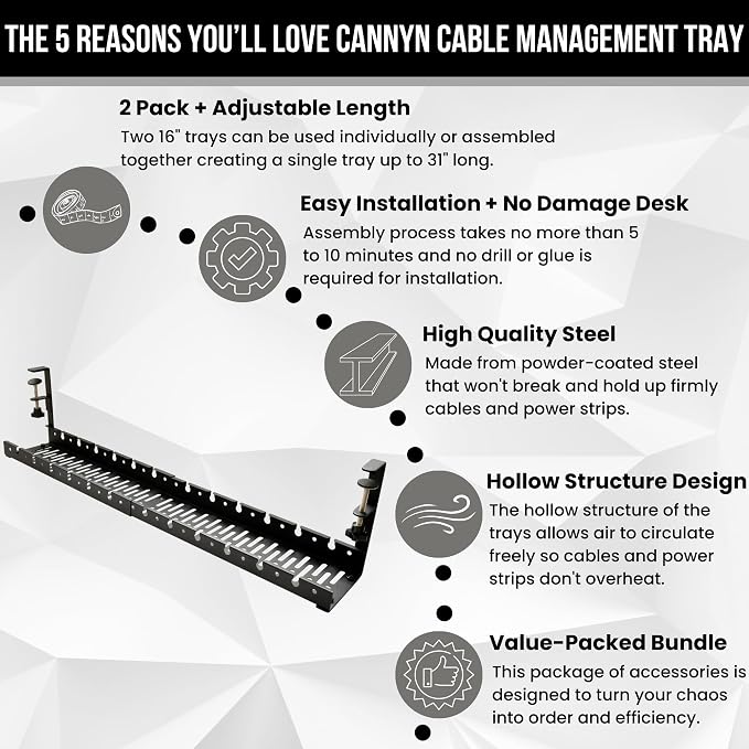 No Drill Under Desk Cable Management Tray - Image 2