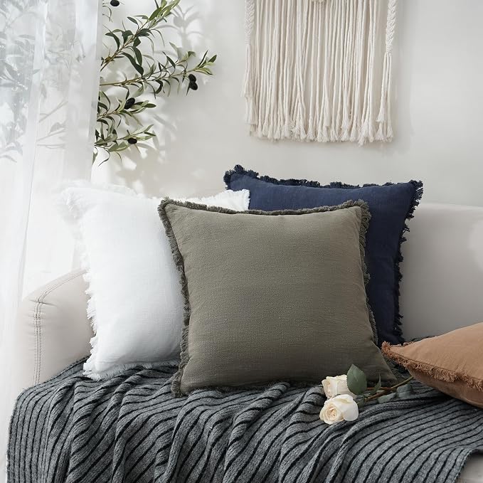 Foindtower Set of 2 Decorative Linen Fringe Throw Pillow Covers Cozy Boho - Image 6