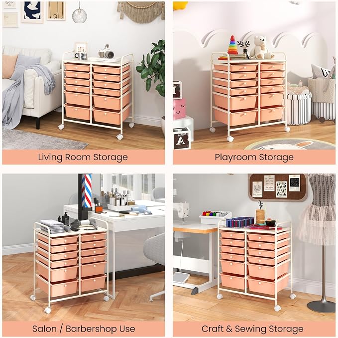 LDAILY 12 Drawer Rolling Storage Cart, Craft Cart Organizer on Wheels w/Metal - Image 8