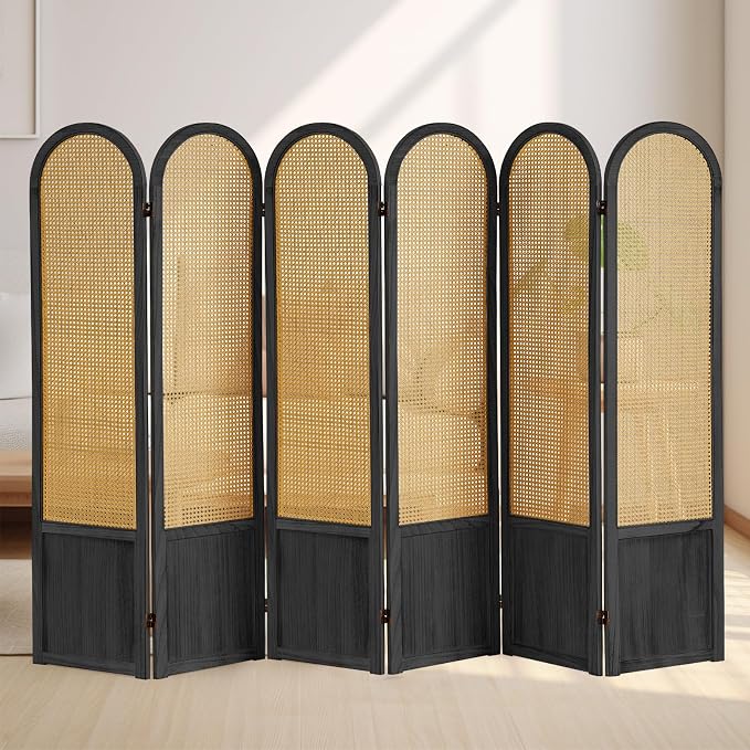 Asnefeli Room Divider 4 Panels, Folding Privacy Screen, Foldable Wood Rattan - Image 8