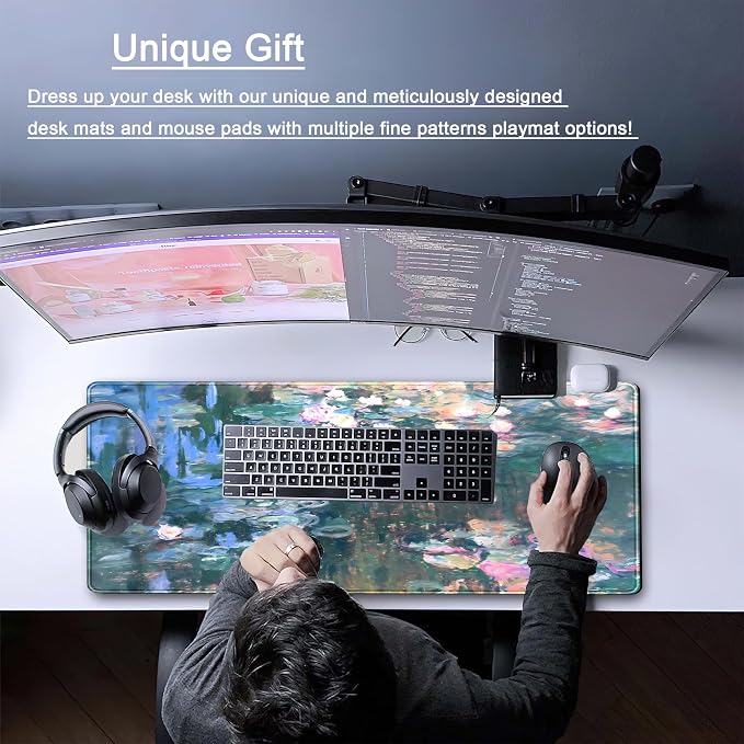 Desk Mat Cute Abstract Oil Painting Mouse Pad Boho Floral Desk Pad XL Large - Image 2