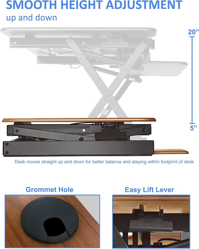 Rocelco 40" Large Height Adjustable Standing Desk Converter - Image 2
