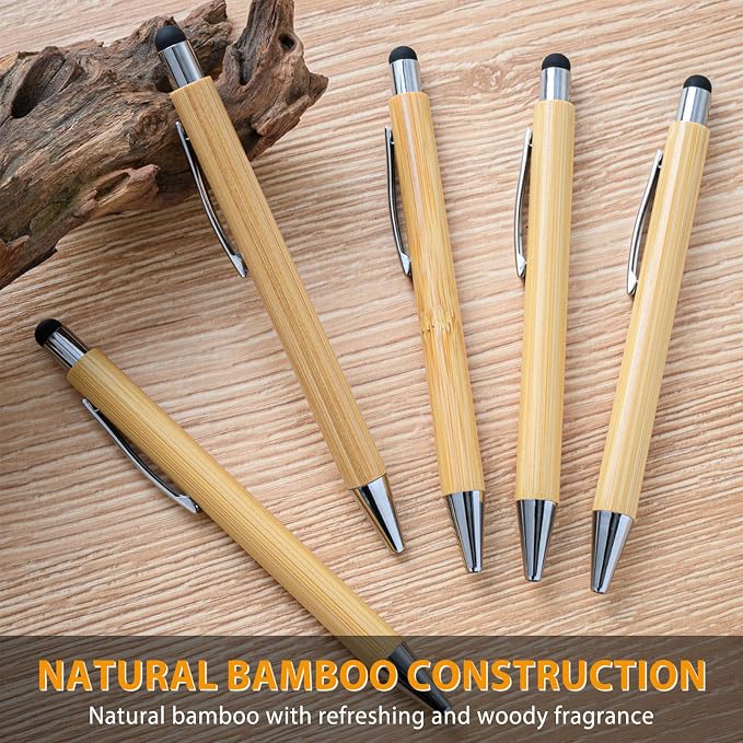 lyforx Bamboo Pens Bulk with Touch Stylus Tip Wooden Bamboo Pens Engraving - Image 2