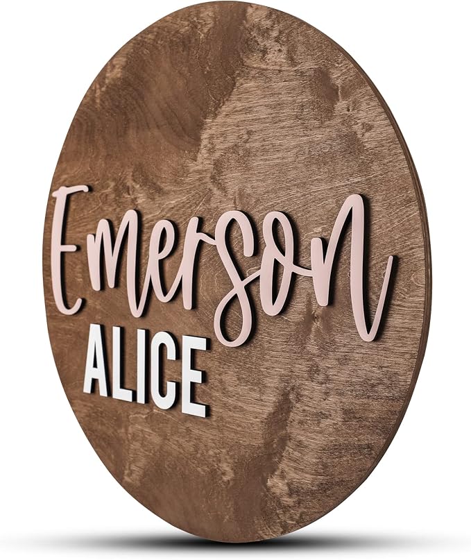 Custom Round Nursery Name Sign, Personalized Wooden Wall Plaque, Baby Shower - Image 2