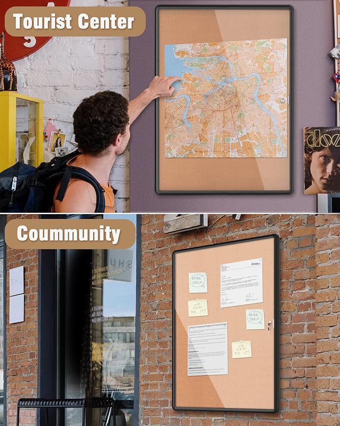 Mifuro 38"x28" Enclosed Bulletin Board, Lockable Weather-Resistant Aluminum - Image 8