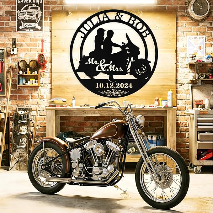 Custom Motorcycle Couple Metal Signs Personalized Couple Name Sign Motorbikes - Image 8