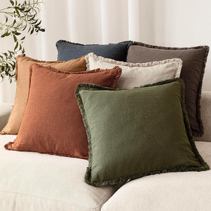 Foindtower Set of 2 Decorative Linen Fringe Throw Pillow Covers Cozy Farmhouse - Image 6