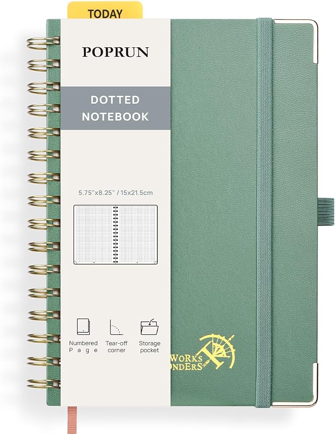 POPRUN Spiral Dotted Journal Notebook, by POPRUN
