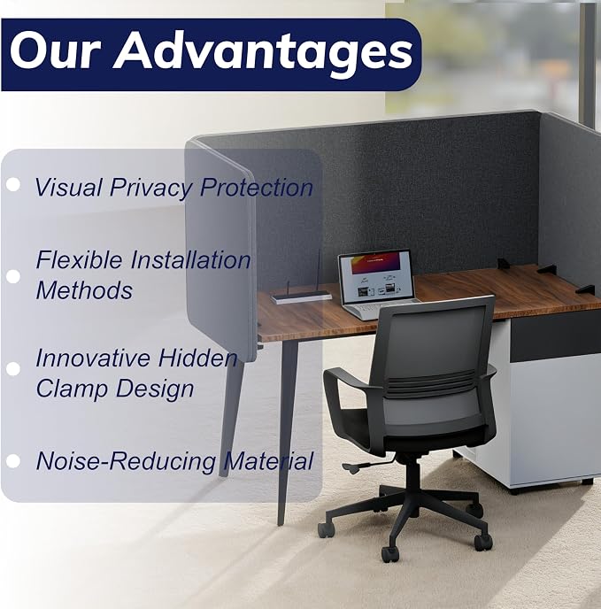 KERRAM Desk Privacy Panel 24 x 24 Inch, Sound Absorbing & Proof Desk Divider - Image 4