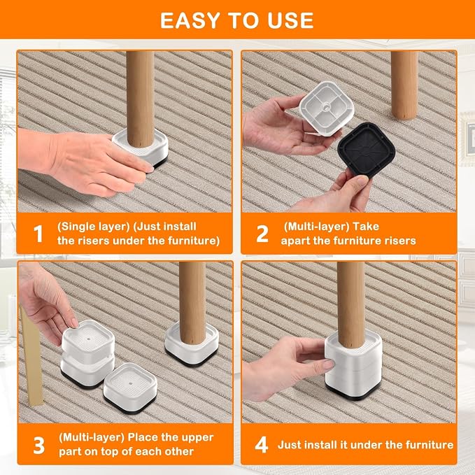shouwuhho 24 Pack Furniture Risers Adjustable Bed Risers Heavy Duty Lifts - Image 6