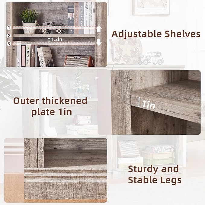 RWYHG 43" Grey Tall Bookshelf Set of 4, 3-Tier Thick Wooden Book Shelf - Image 5
