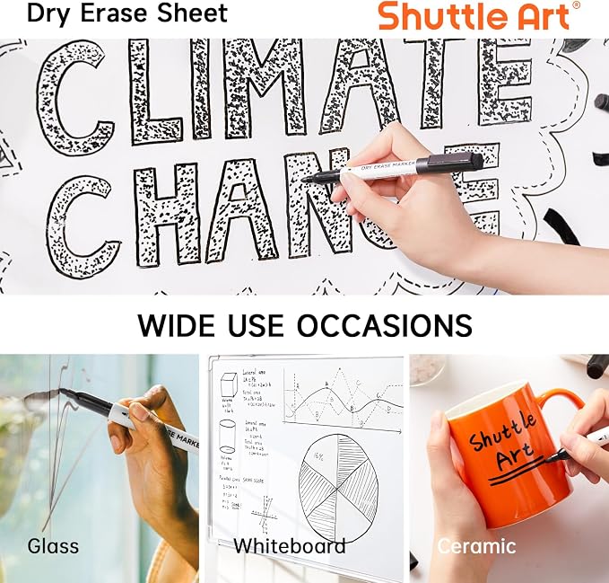 Shuttle Art Black Dry Erase Markers, 60 Pack Magnetic Whiteboard Markers - Image 4