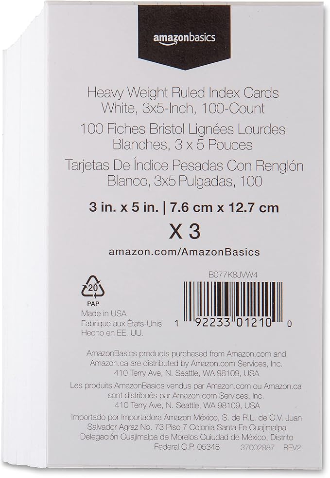 Amazon Basics Paper Flash Ruled Index Note Cards, Heavy Weight, 3 x 5 Inch Card - Image 2