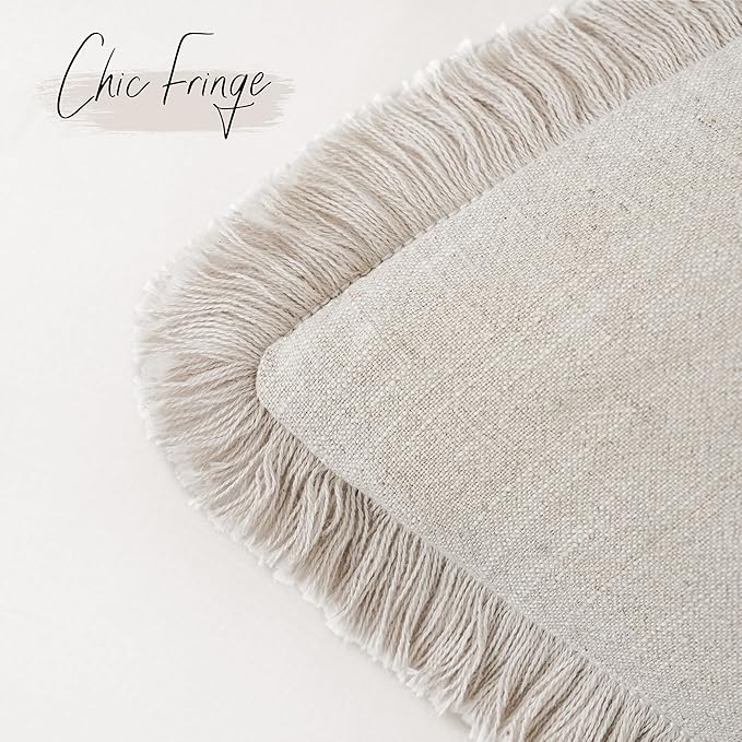 Foindtower Set of 2 Decorative Linen Fringe Throw Pillow Covers Cozy Boho - Image 3