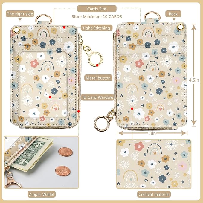 bolimoss Floral Lanyard Wallet & ID Badge Holder 2-in-1, Cute Women Badge Holder - Image 2