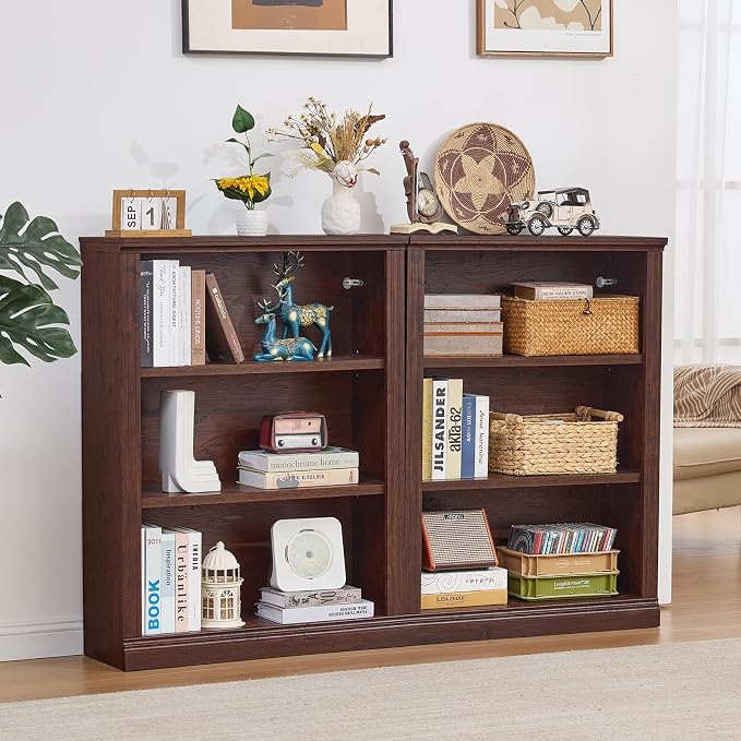 RWYHG 43" Walnut Tall Bookshelf, 3-Tier Thick Wooden Book Shelf - Image 7