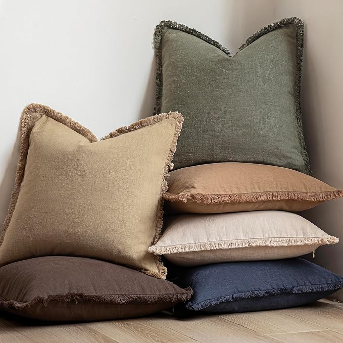 Foindtower Set of 2 Decorative Linen Fringe Throw Pillow Covers Cozy Boho - Image 6