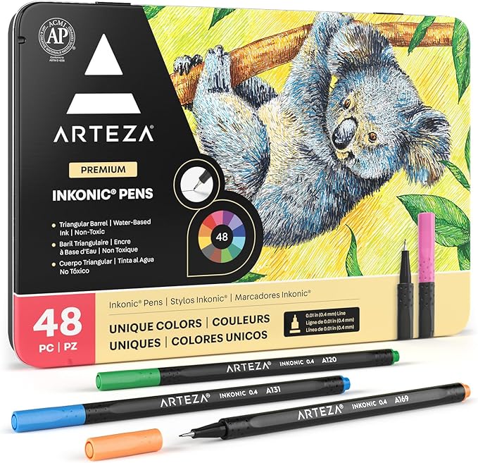 ARTEZA Inkonic Fineliners Pens, 0.4 mm Fine Tip Markers, Water-Based Art Pens by ARTEZA