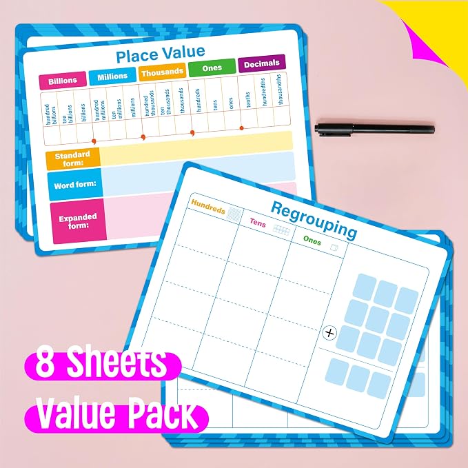 8 Packs Place Value Whiteboards, Double Sided Dry Erase Card Writable and - Image 2