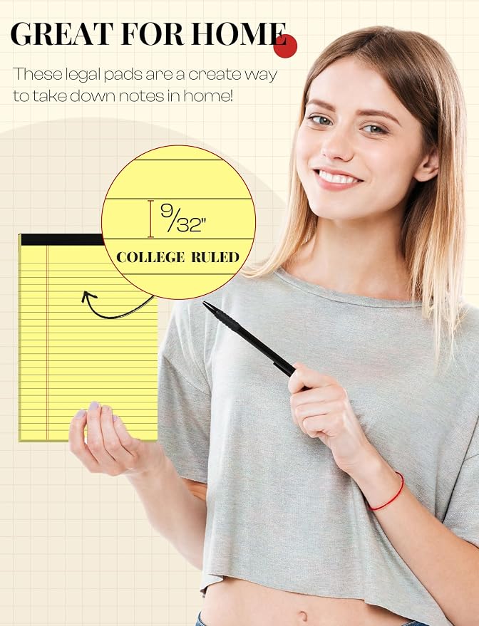 Yellow Legal Pads 5×8 Small Notepads 4 Pack Yellow Note Pads 5×8 College Ruled - Image 3