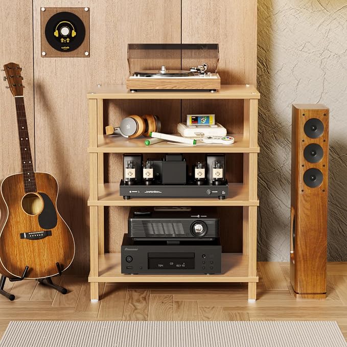LELELINKY 4-Tier AV Media Player Stand Set of 2, Natural Stereo Cabinet - Image 7