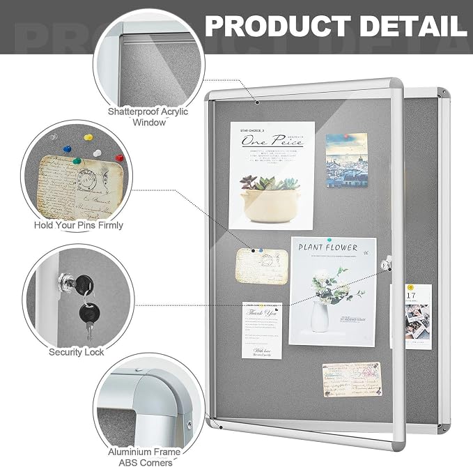Geetery 36 x 24 Inch Enclosed Bulletin Board - Image 3