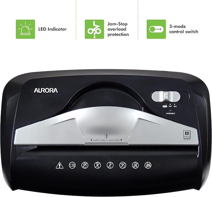 Aurora High-Security 8-Sheet Micro-Cut Paper Credit Card Shredder Black - Image 5