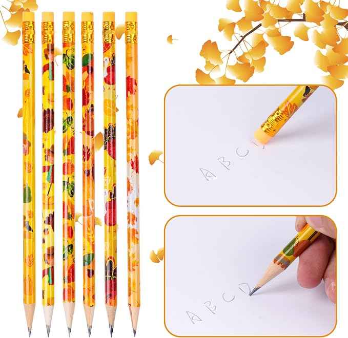 Kolewo4ever 200 Pieces Thanksgiving Pencils Assortment Cylinder Wood Pencil