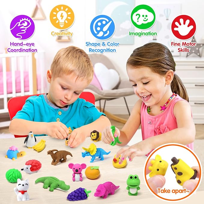 Arscniek 40 Pack 3D Puzzle Animal & Food Erasers - Image 5