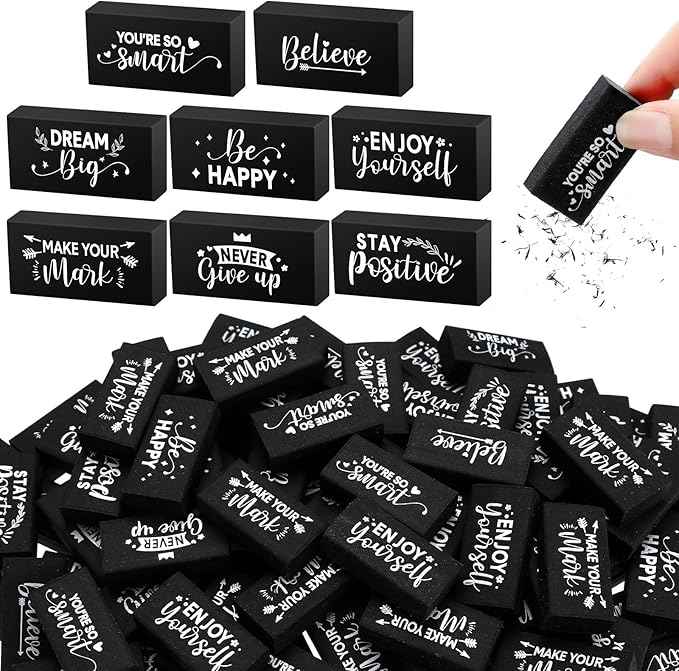 Dunzoom 100 Pcs Inspirational Pencil Erasers Bulk