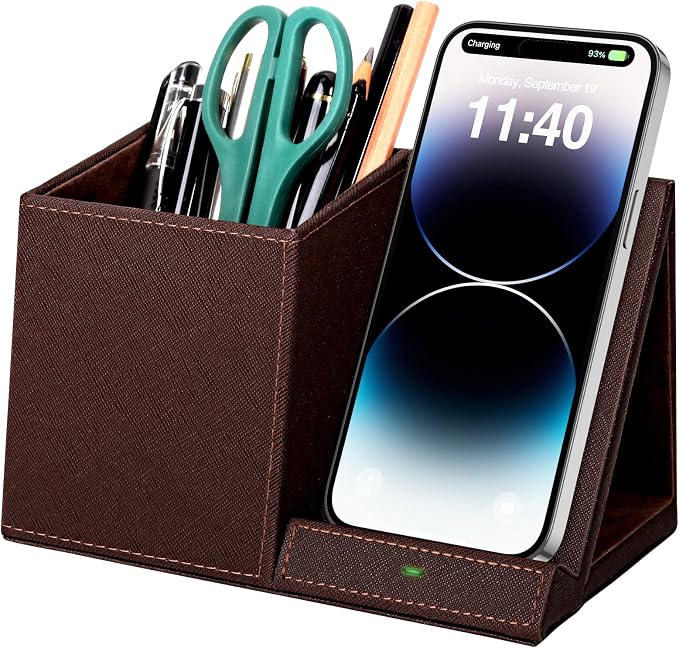 Pen Holder with Wireless Charger, Compatible with iPhone 17/16/15/14/13/12/11/8 by wirelessfuturecharger