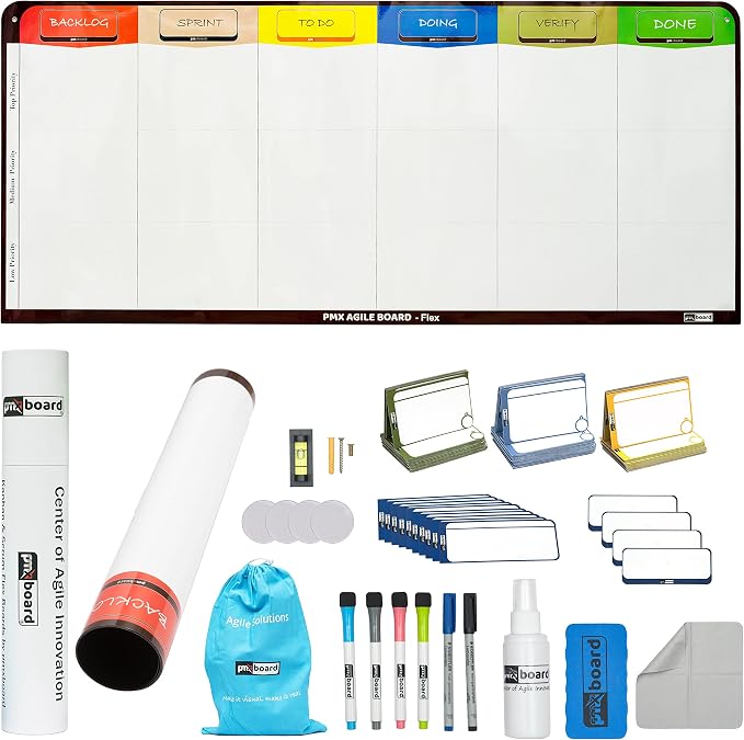 PMXBOARD 6 Column Magnetic Kanban Board, Scrum Board Flex Whiteboard Kit. Agile by pmxboard-makethingsvisual