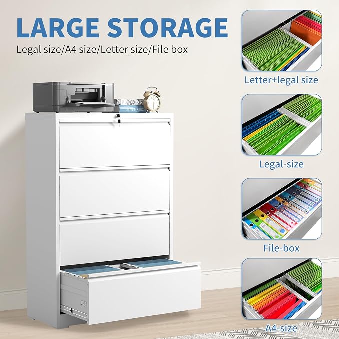 FLIXELIO File Cabinets 4 Drawer, Metal Office Storage Filing Cabinet - Image 4