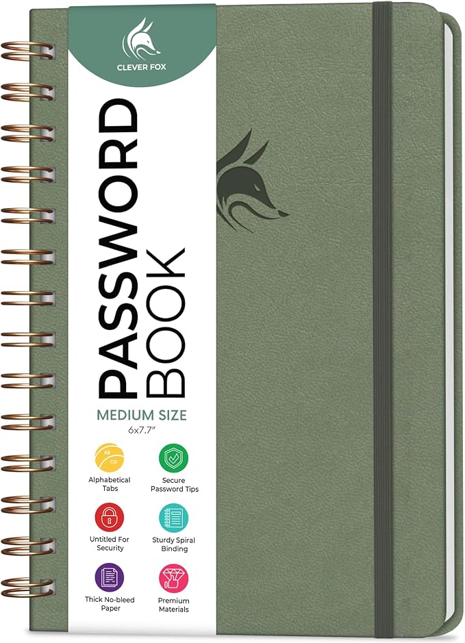 Clever Fox Password Book Spiral – Internet Address & Password Organizer by CleverFox