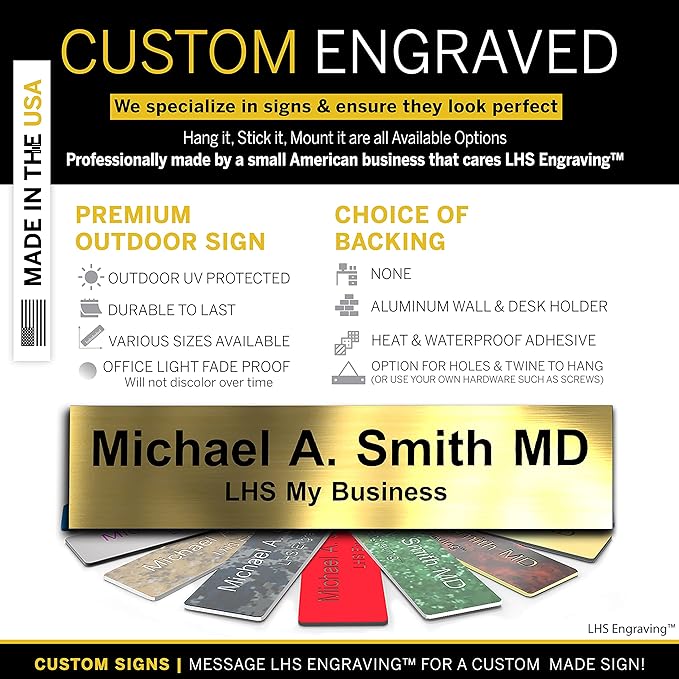 Engraved Name Plates for Desk and Door Signs Personalized Brushed Brass Plastic - Image 3
