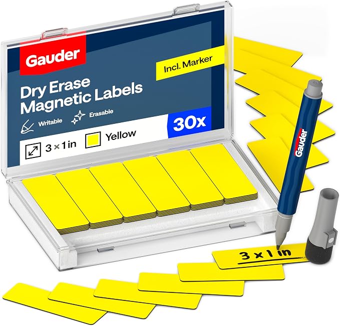 GAUDER Magnetic Dry Erase Labels | 30x Magnetic Labels | Dry Erase Magnets by GAUDER
