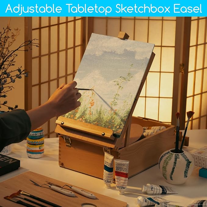 MEEDEN Large Tabletop Easel Sketchbox, Adjustable Solid Beech Wood Desktop - Image 6