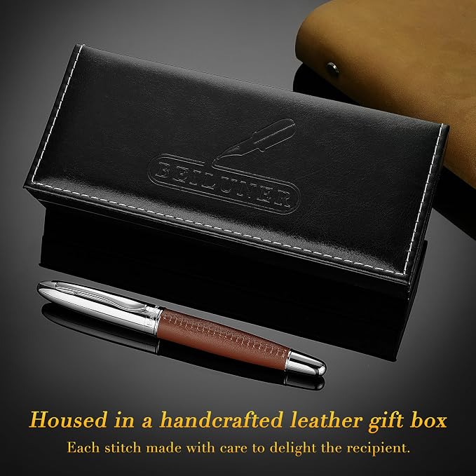 BEILUNER 318 Luxury Leather Pen, Hand-Stitched Premium Leather, Chrome-Plated - Image 5
