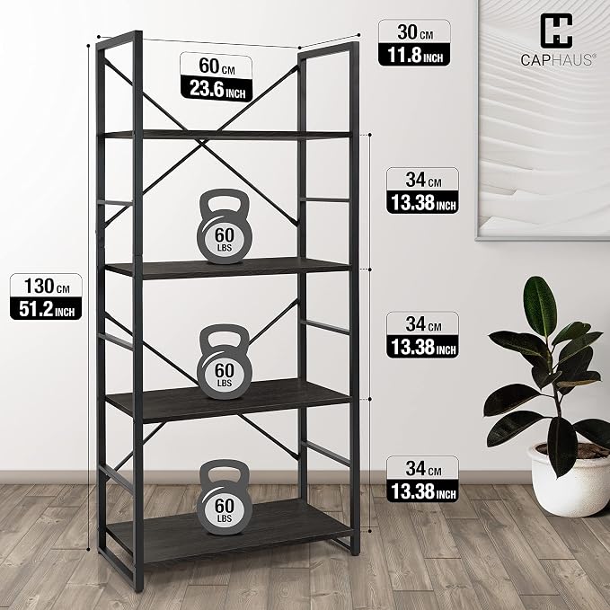 CAPHAUS 4 Tier Bookshelf, 24 Inch Width Free Standing Shelf, Bookcase Shelf - Image 3