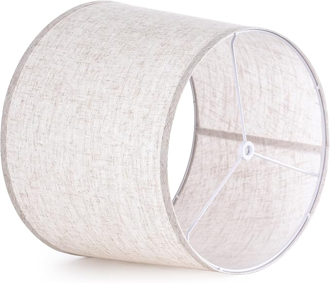 GO&SO Set of 2 Beige Drum Lamp Shades -11" Top x 13" Bottom x 10" High -Oatmeal - Image 4